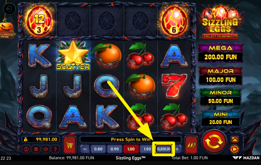 Sizzling Eggs Halloween Edition STABILIRE IL LIMITE PIÙ ALTO DELLA PUNTATA.