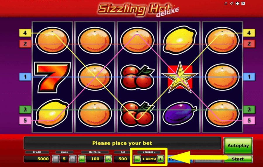 Sizzling Hot Deluxe DÉFINIR LA VALEUR DU CRÉDIT.