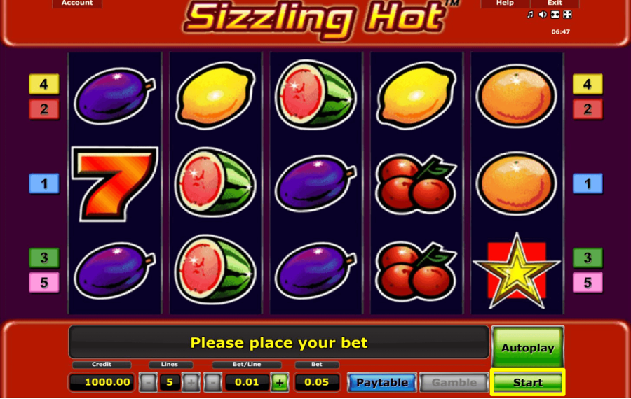 Novomatic Sizzling Hot Нажмите кнопку воспроизведения