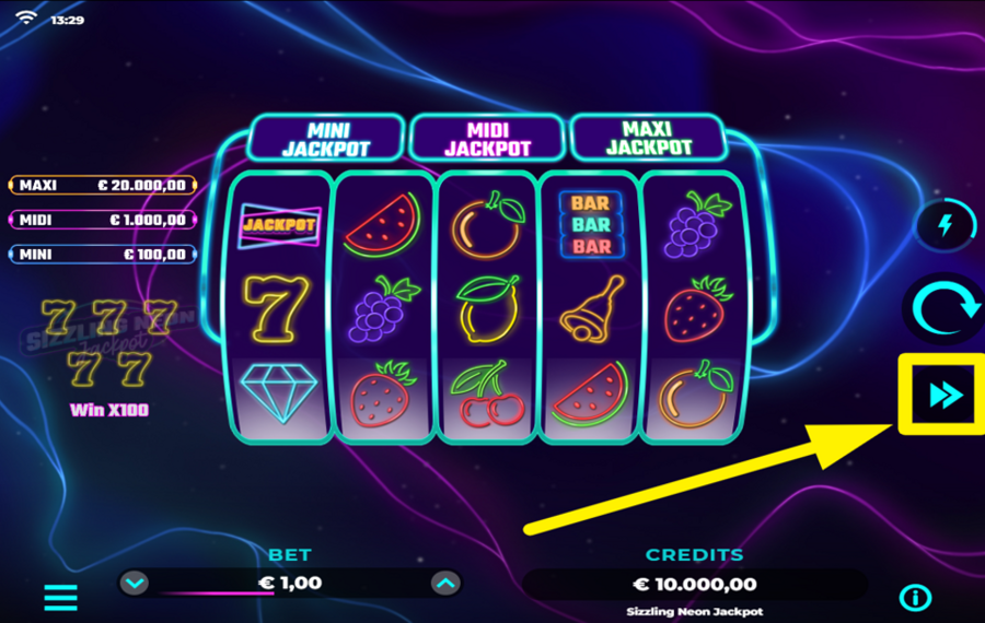 Sizzling Neon Jackpot ELIGE GIROS AUTOMÁTICOS.