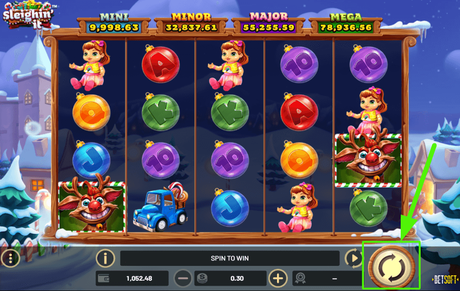 Sleighin It Klicken Sie auf die Schaltfläche „Drehen“.