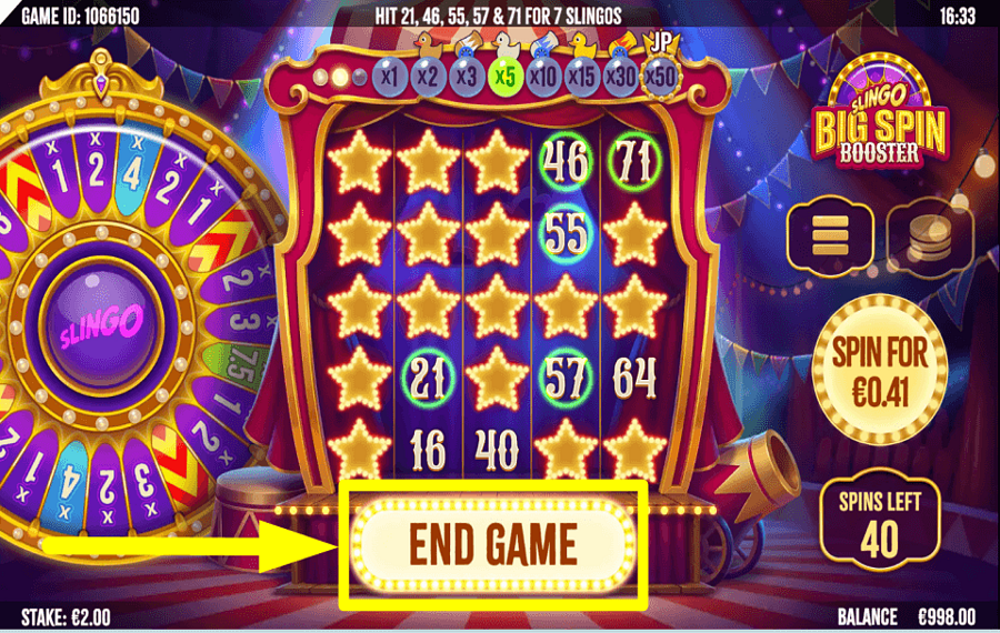 Slingo Big Spin Booster CEASE BETTING.