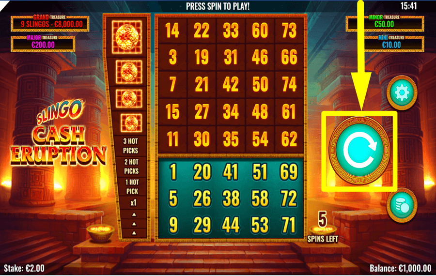 Slingo Cash Eruption COMIENZA EL JUEGO.