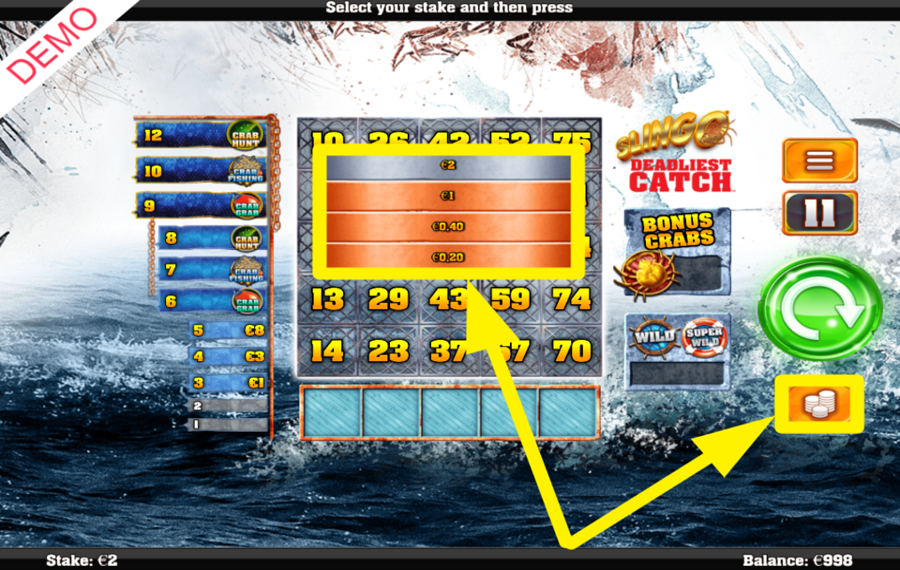 Slingo Deadliest Catch CHOOSE A WAGER AMOUNT.