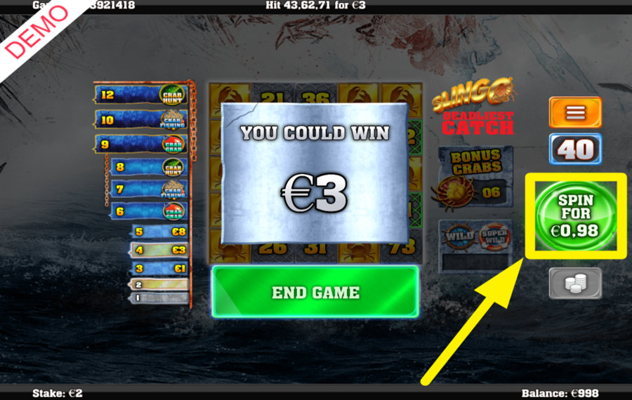 Slingo Deadliest Catch BUY AN EXTRA SPIN.