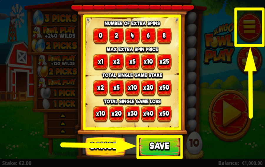 Slingo Fowl Play SÉLECTIONNEZ DES TOURS SUPPLÉMENTAIRES.