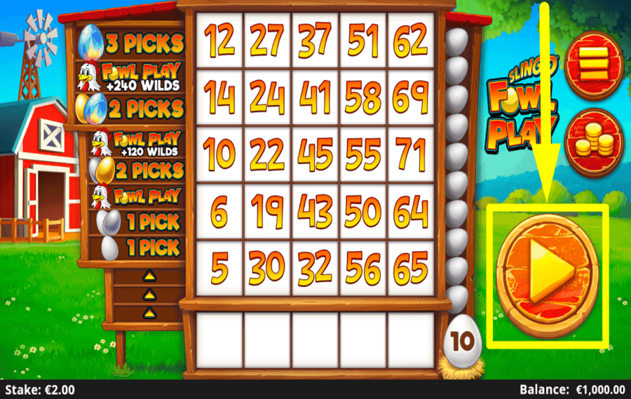 Slingo Fowl Play COMMENCEZ LE JEU.