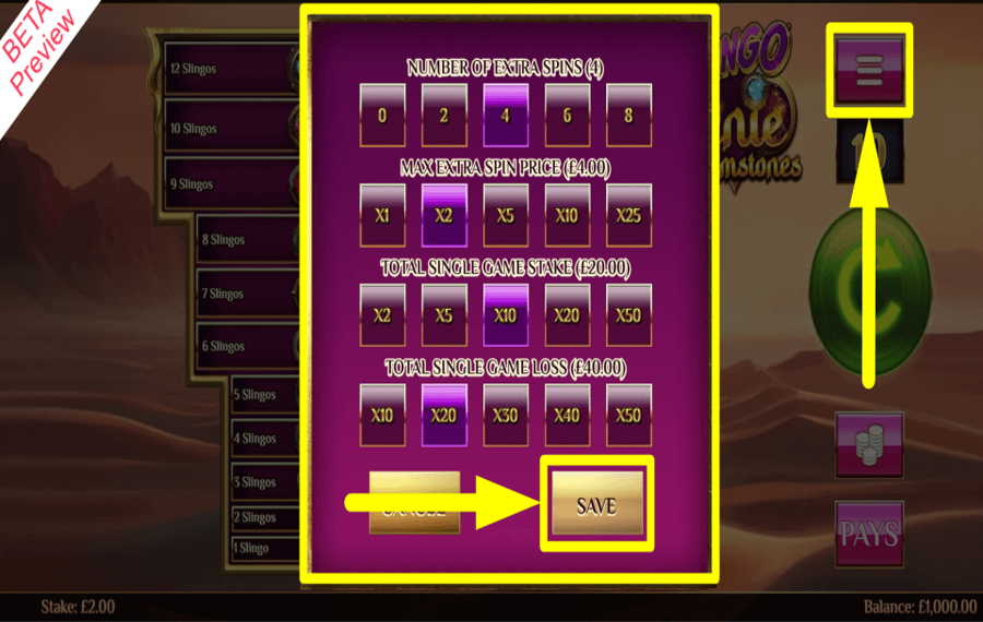 Slingo Genie Gemstones UTILISER LES COMMANDES DE LECTURE.