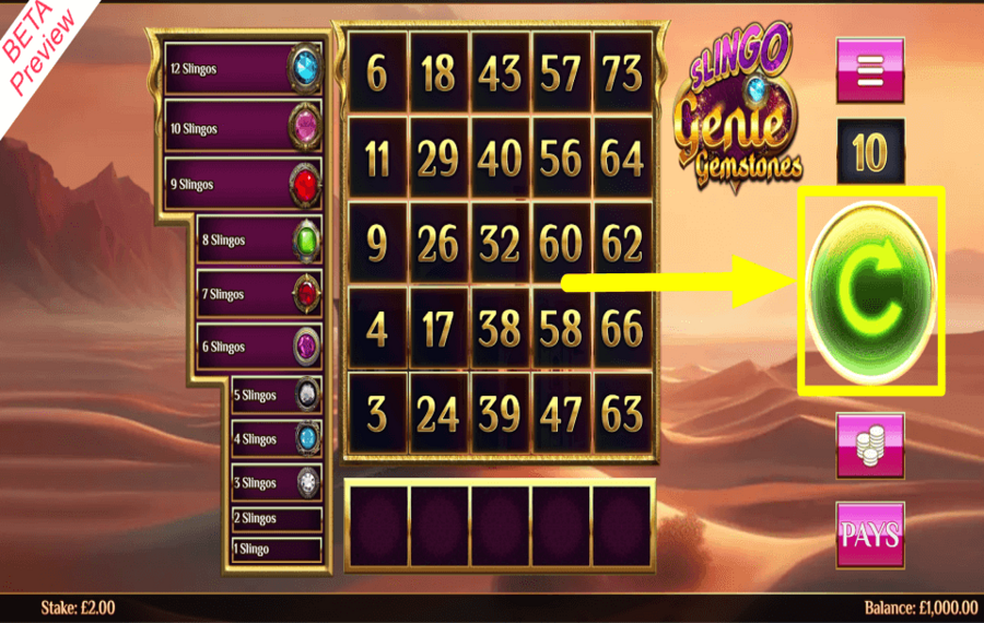 Slingo Genie Gemstones TENTEZ VOTRE CHANCE.