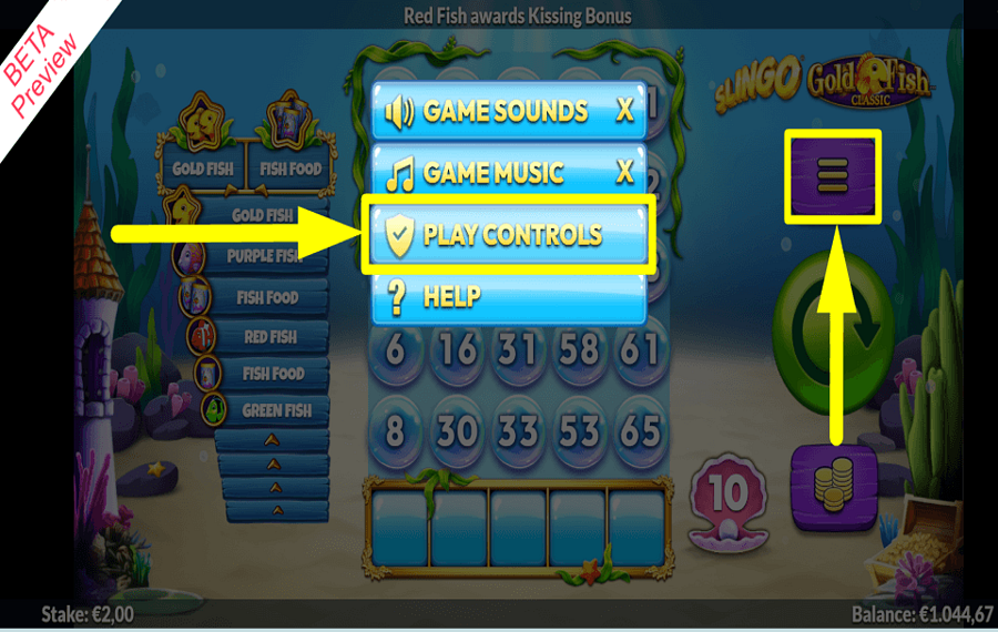 Slingo Gold Fish ACTIVER LA LECTURE AUTOMATIQUE.