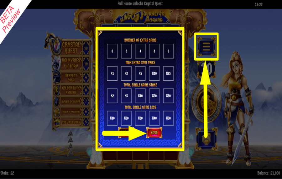 Slingo Journey to Asgard EXPLOREZ LES COMMANDES DE JEU.