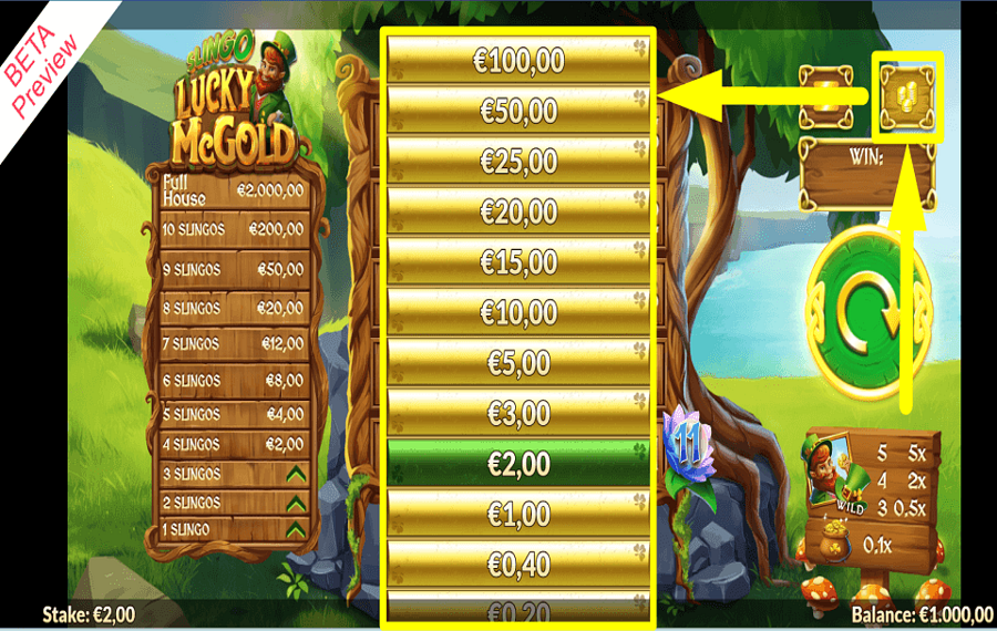 Slingo Lucky Mcgold CAST YOUR BET.