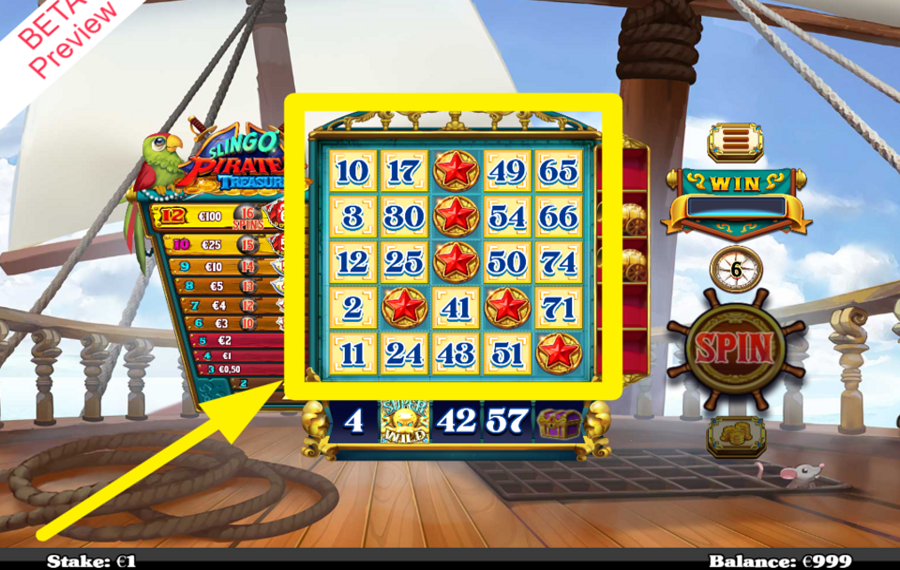 Slingo Pirates Treasure SELECT HIGHLIGHTED NUMBERS