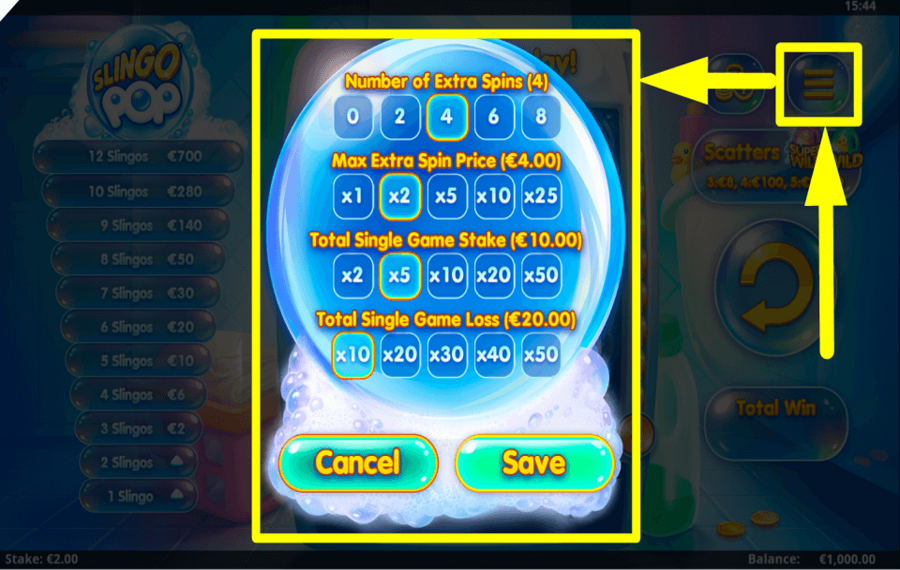 Slingo Pop CONTRÔLEZ LE GAMEPLAY.