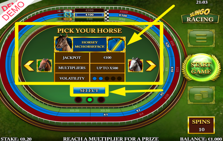 Slingo Racing ВЫБЕРИТЕ ЛОШАДЬ.