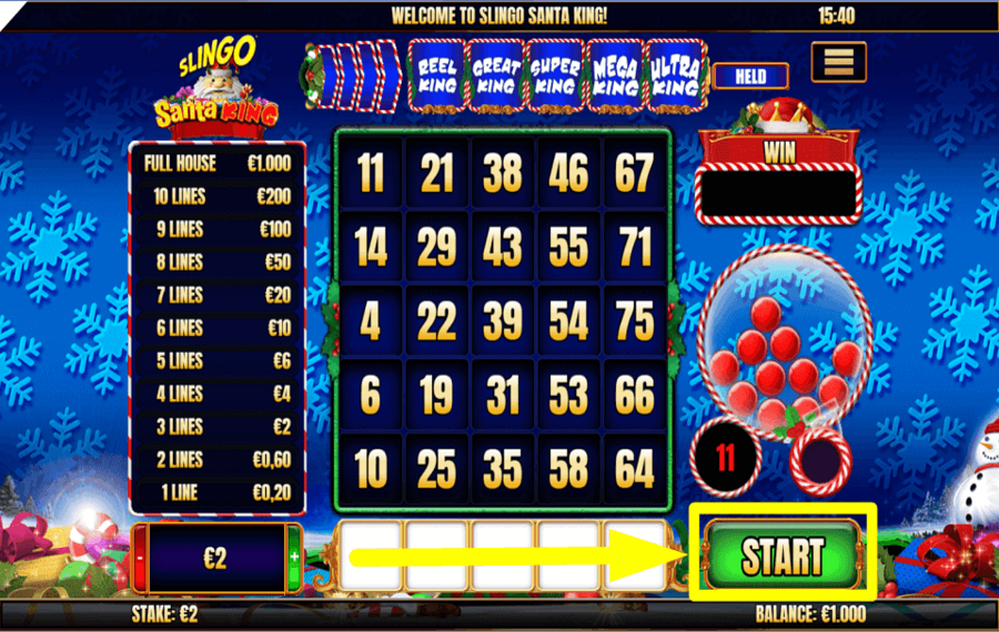 Slingo Santa King JOUEZ POUR GAGNER.