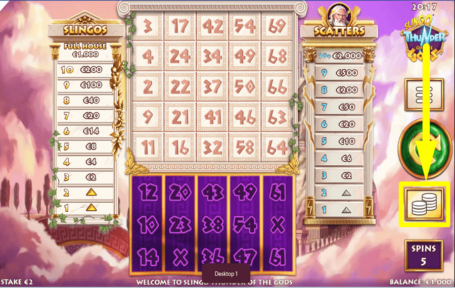 Slingo Thunder of the Gods CHOOSE YOUR WAGER.