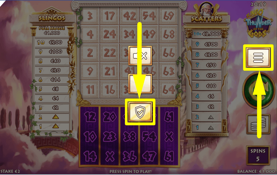 Slingo Thunder of the Gods CONTROL AUTOPLAY.