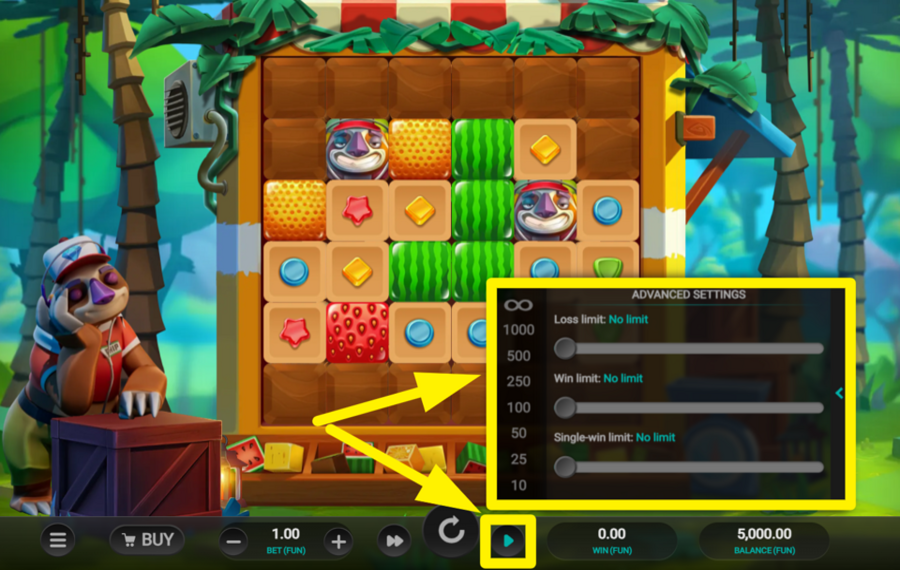 Sloth Tumble ELIGE GIROS AUTOMÁTICOS.