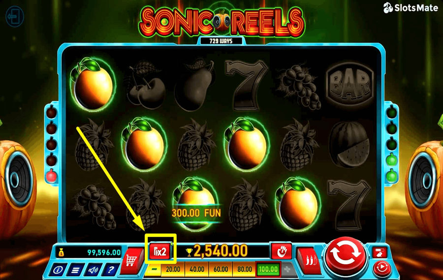 Sonic Reels Using the optional “Gamble” feature.