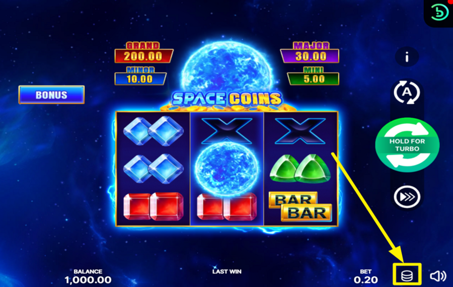 Space Coins Hold and Win ATTRIBUER UNE VALEUR DE PARI.
