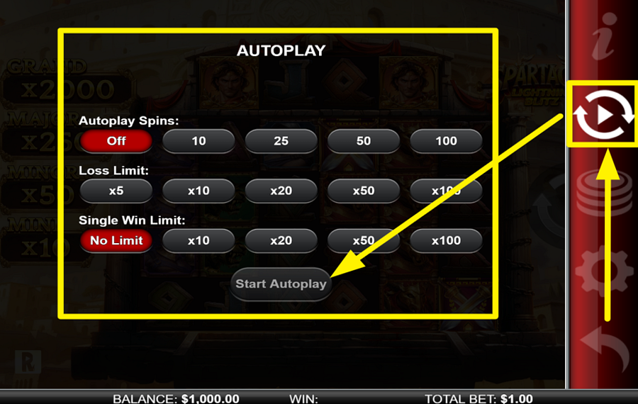Spartacus Lightning Blitz USE AUTOMATED SPINS.