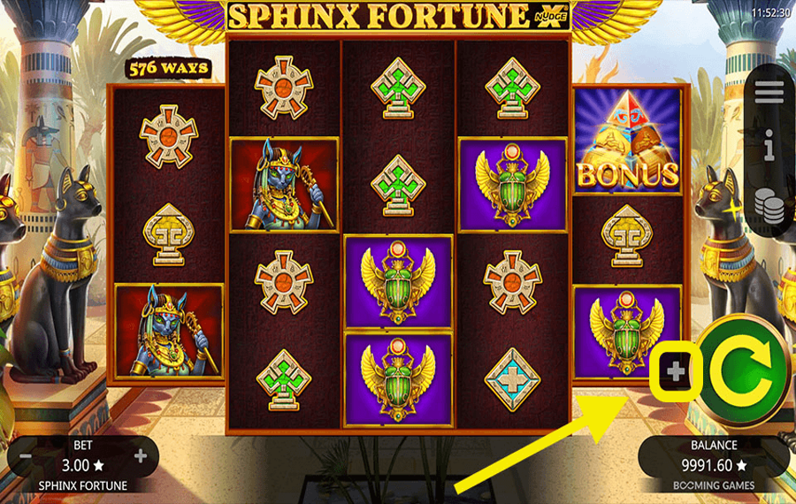 Sphinx Fortune Using the optional “Autoplay” and “Turbo” features.