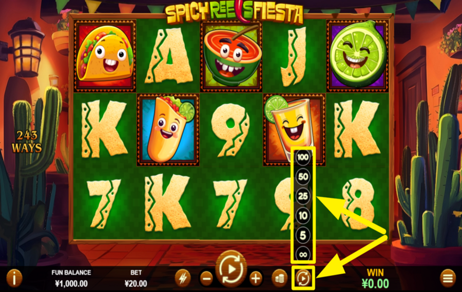 Spicy Reels Fiesta TURN ON AUTOMATIC PLAY.