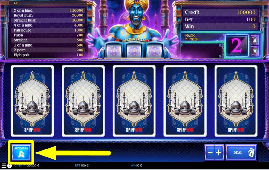 Spin2Win Arabian Dream PENSEZ À ACTIVER LA LECTURE AUTOMATIQUE.