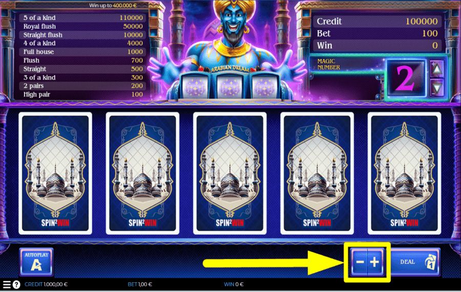 Spin2Win Arabian Dream CHOISISSEZ VOTRE MISE.