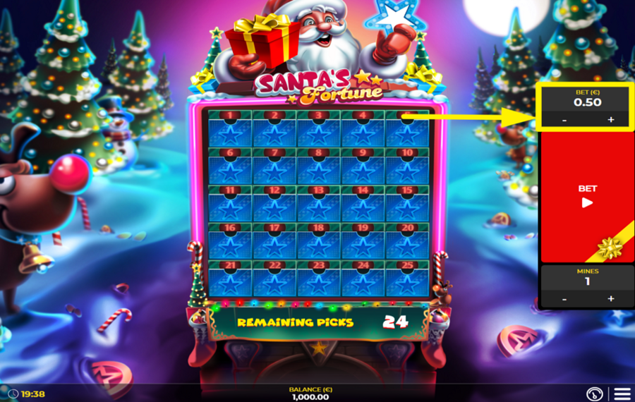Spin2Win Santas Fortune ВЫБЕРИТЕ СВОЮ СТАВКУ.