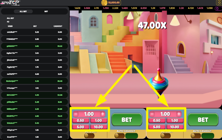 Spin Top CHOOSE YOUR BET AMOUNT.