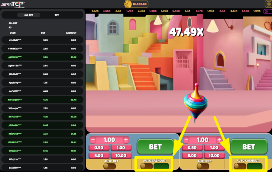 Spin Top SET UP AUTO CASHOUT.