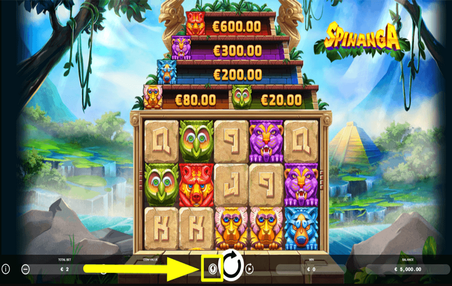 Οθόνη του παιχνιδιού Spinanga που δείχνει τη λειτουργία Turbo Spin