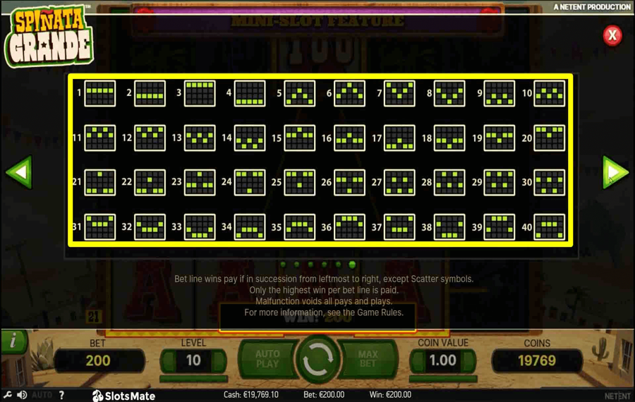 Spinata Grande Wählen Sie die Gewinnlinien.