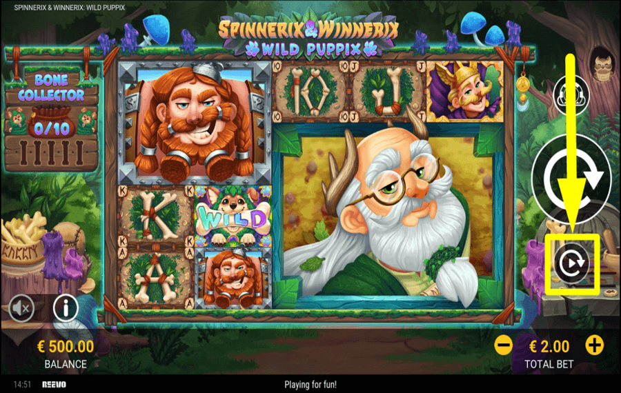 Spinnerix and Winnerix Wild Puppix START AUTOMATIC SPINS.