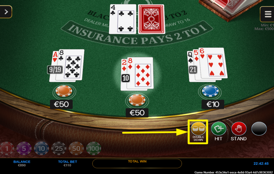 Spinoro Blackjack DOUBLEZ VOTRE MAIN AU MI-ROUND.