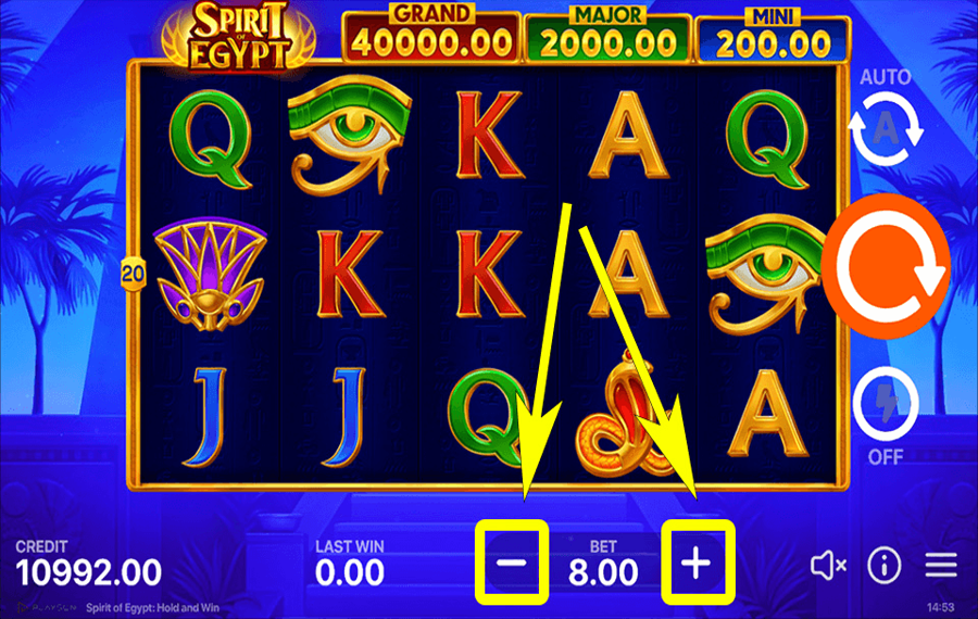 Spirit of Egypt Hold and Win Choose your bet amount.