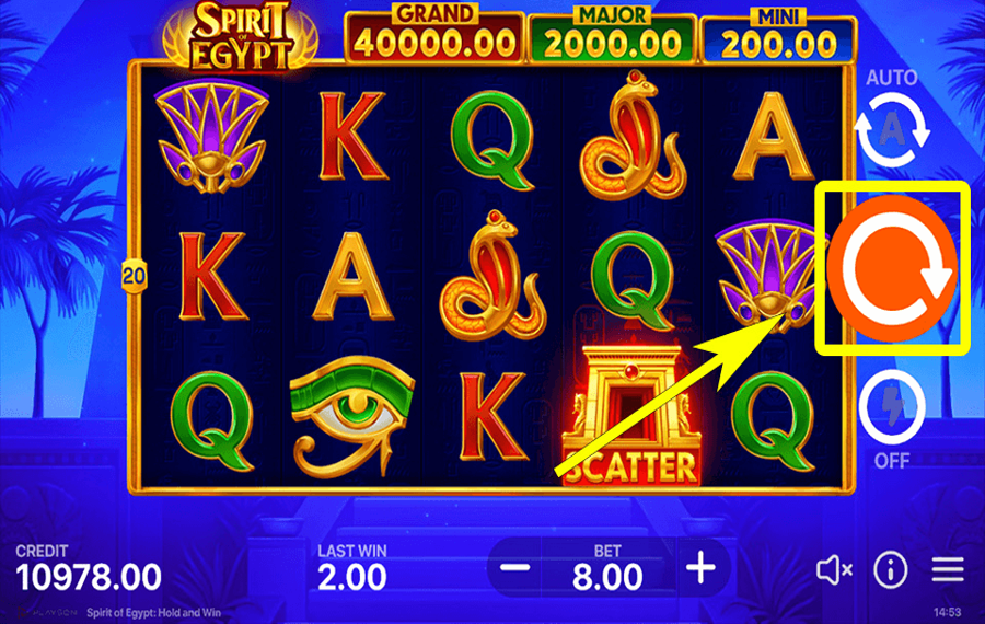 Spirit of Egypt Hold and Win Click/ tap the “Spin” button.