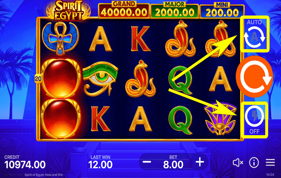 Spirit of Egypt Hold and Win Using the optional “Autoplay” feature.