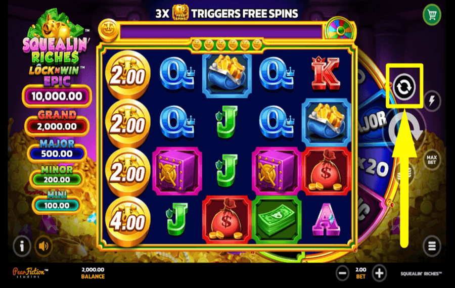 Squealin Riches ЗАПУСК АВТОМАТИЧЕСКИХ ВРАЩЕНИЙ.