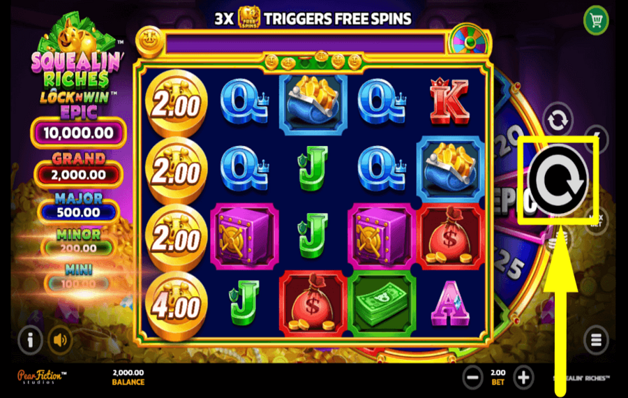 Squealin Riches ВРАЩАЙТЕ БАРАБАНЫ.