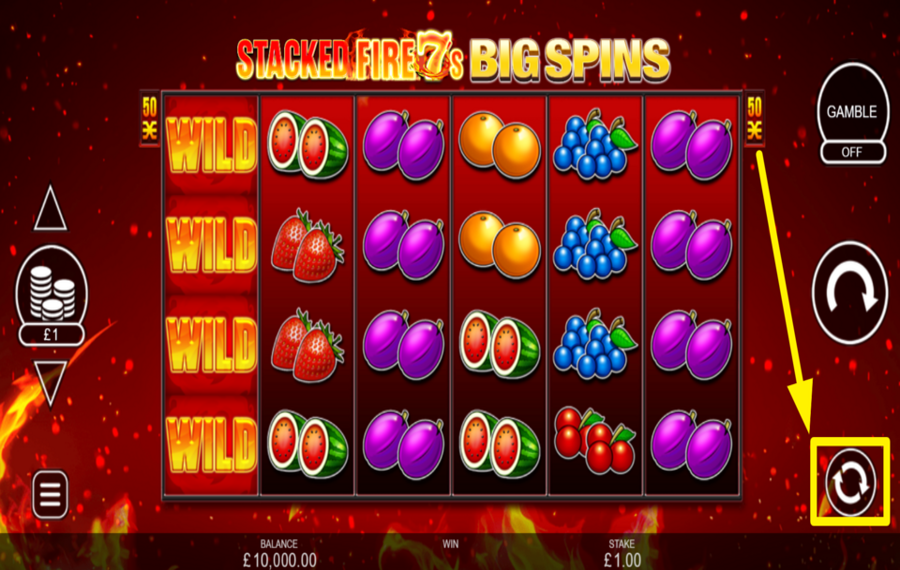 Stacked Fire 7s Big Spins ACTIVATE AUTOMATIC SPINNING.