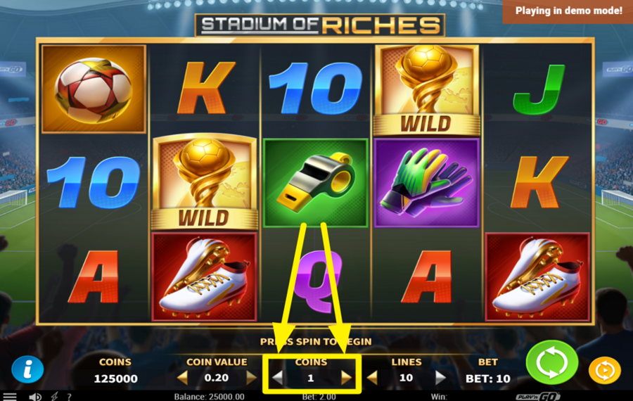 Stadium of Riches ОТРЕГУЛИРУЙТЕ КОЛИЧЕСТВО МОНЕТОВ.