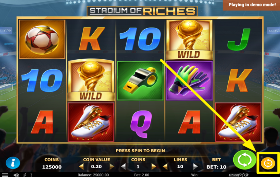 Stadium of Riches Используйте автоматические вращения.