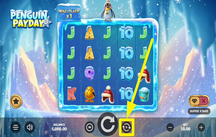 StakeLogic Penguin Payday UTILIZZA LE SPIN AUTOMATIZZATE.
