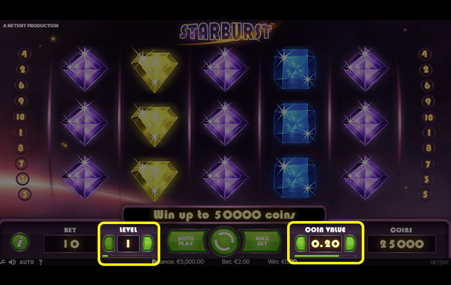 Starburst Choose your bet amount