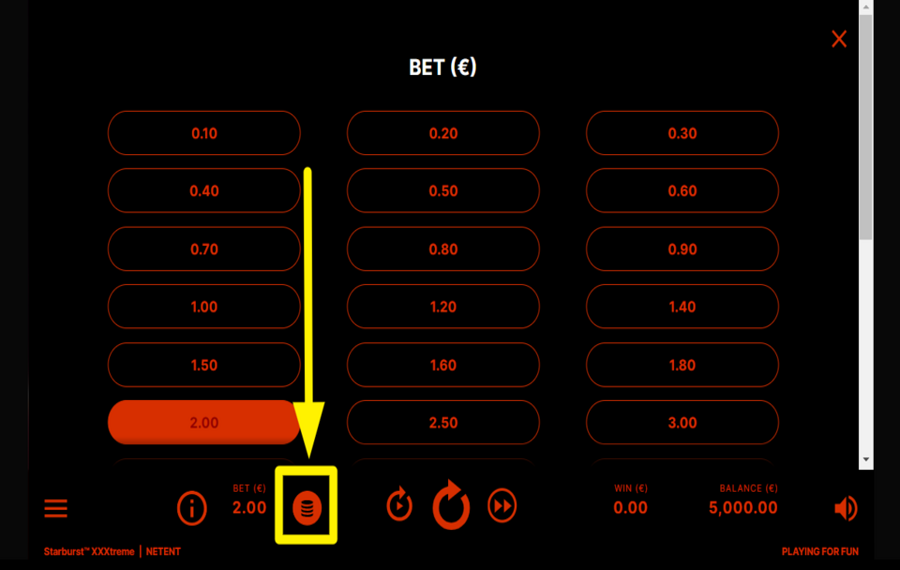 Starburst XXXtreme CHOISISSEZ LA MISE TOTALE.