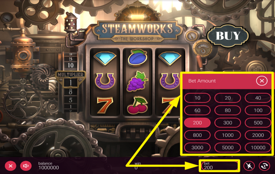 Steamworks the Workshop SPECIFY YOUR WAGER.