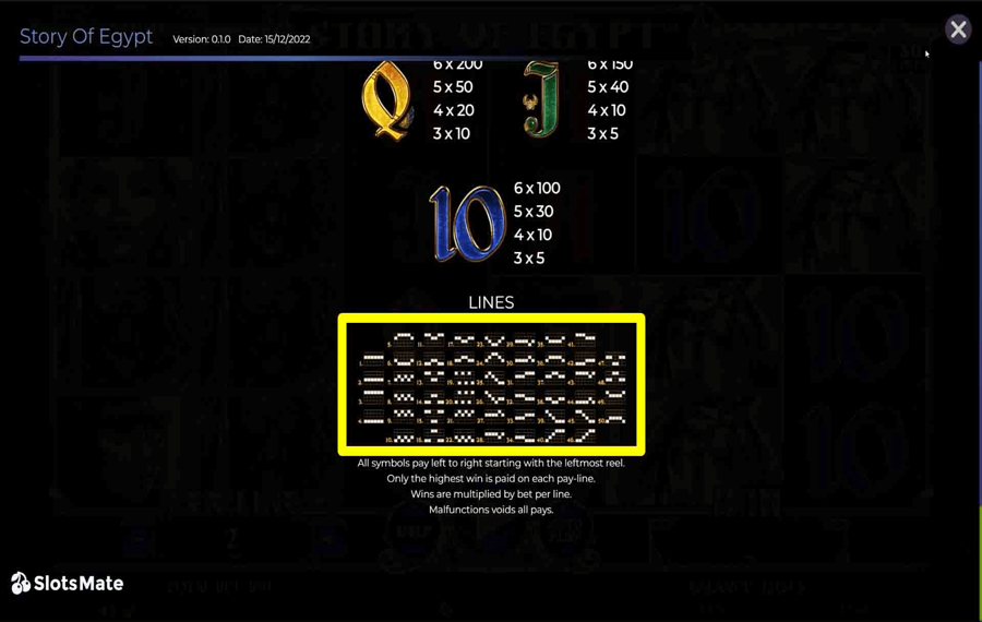 Story of Egypt Choose the paylines.